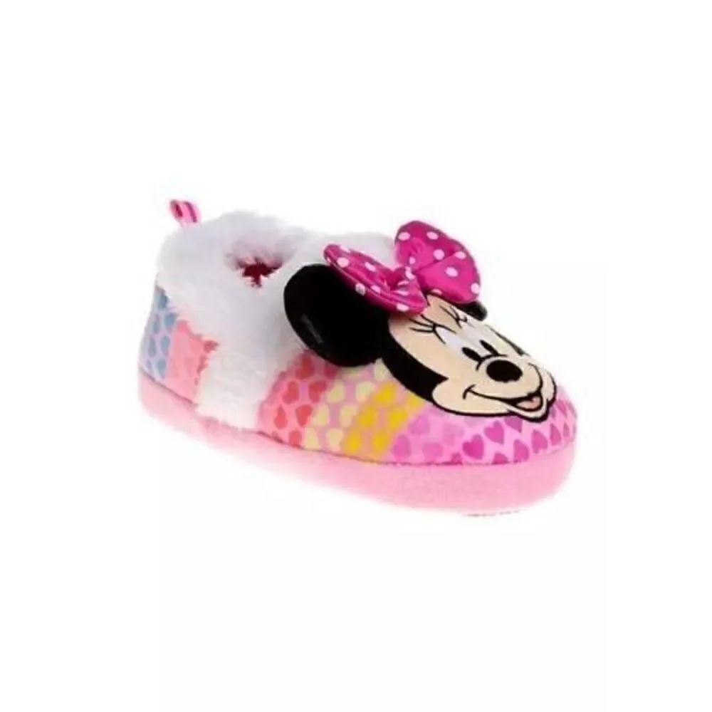 Minnie Mouse Toddler Girl Size 11-12 Pink Hearts Girl's Slippers Indoor Shoes NE